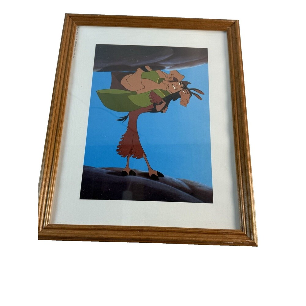 Disney Lithograph Print Emperor's New Groove Wood Brown Frame Vintage